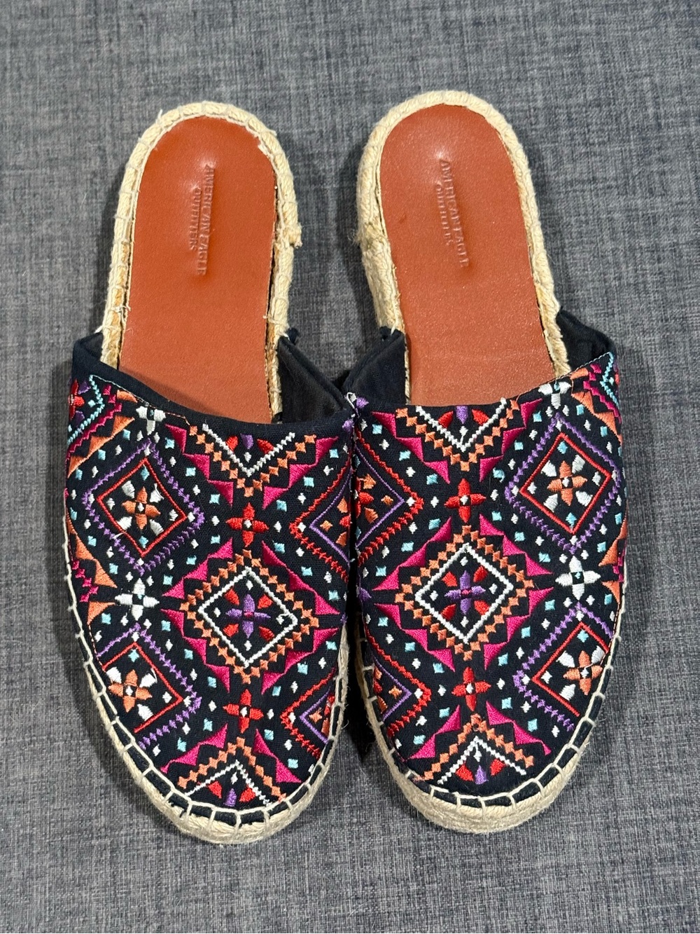 American Eagle Outfitters Black Embroidered Espadrille Mules